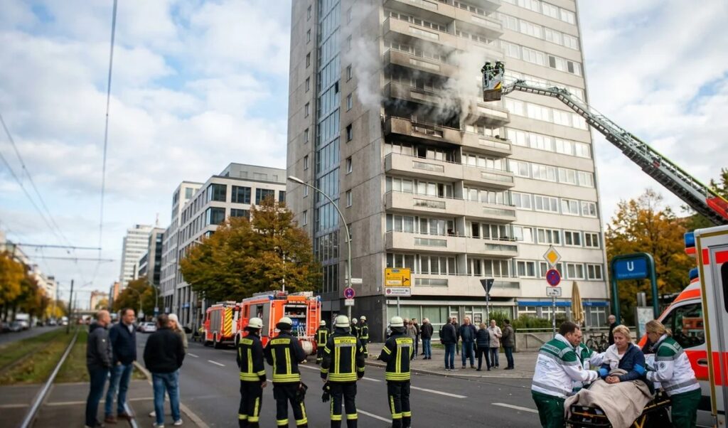 Feuer in Berliner Hochhaus Rettung aus grosser Hoehe